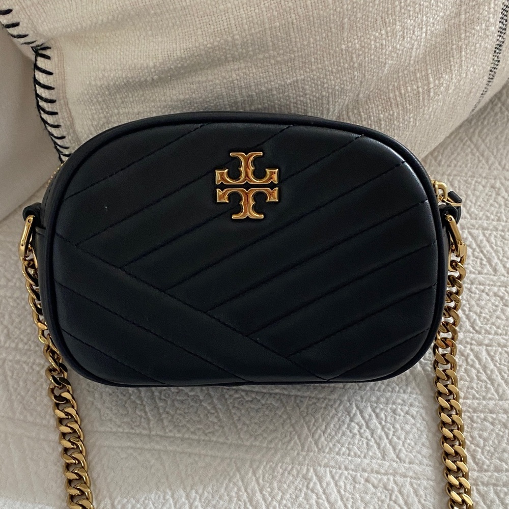 Tory Burch Black Quilted Crossbody with Gold Chain